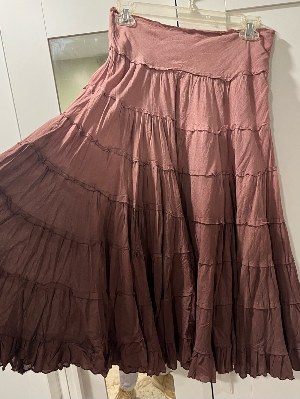 NWOT CHAUDRY Women's Ombre Brown Tiered Maxi Skirt*Lined Size S